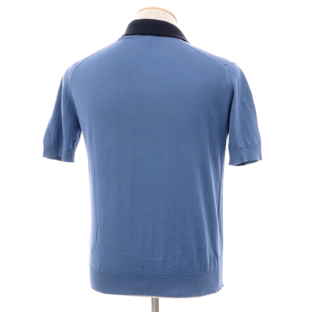 【中古】ジョンスメドレー JOHN SMEDLEY ハイゲージ シーアイランドコットン 半袖 ポロニット ダルブルーxネイビー【サイズS】【 状態ランクC 】【 メンズ 】