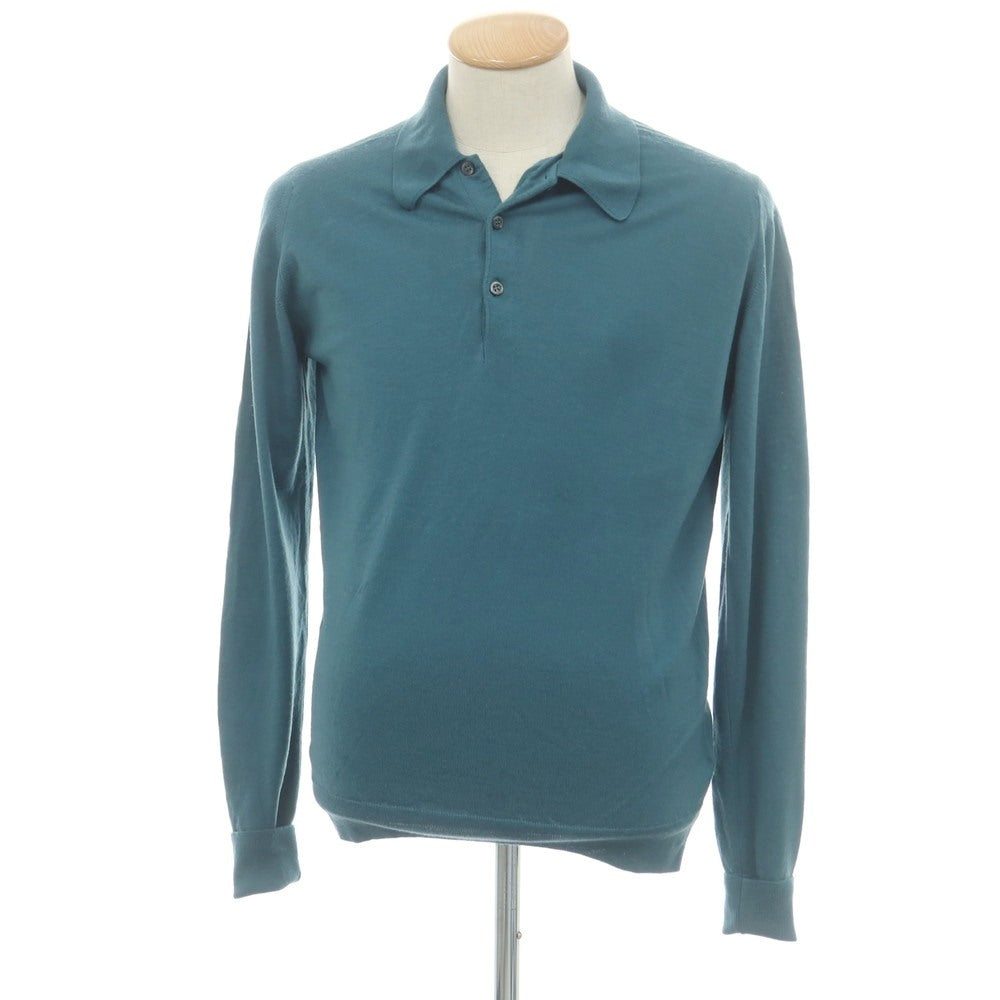 【中古】ジョンスメドレー JOHN SMEDLEY ハイゲージ ウール 長袖 ポロニット ブルーグリーン系【 S 】【 状態ランクB 】【 メンズ 】
