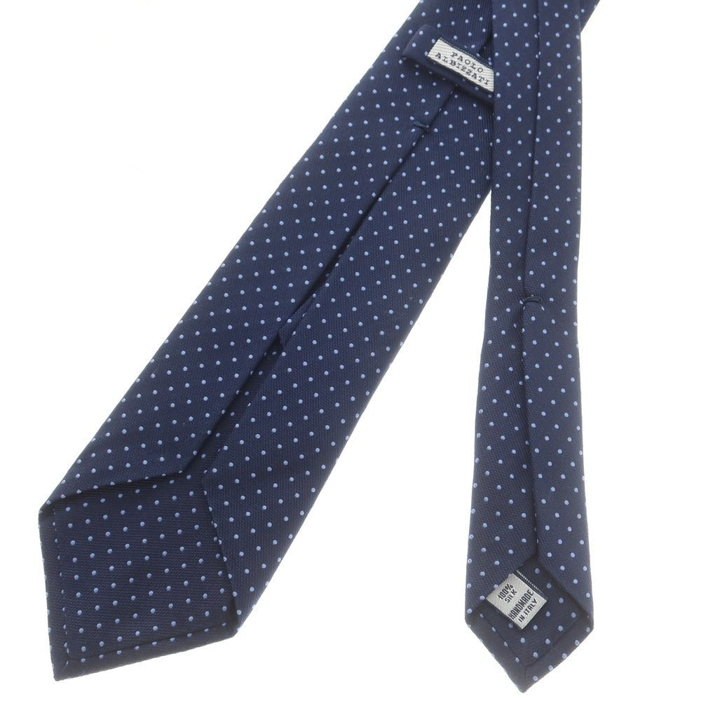 【中古】パオロ アルビザッティ PAOLO ALBIZZATI クワトロピエゲ シルク ドット柄ネクタイ ネイビーxブルー【 状態ランクB 】【 メンズ 】