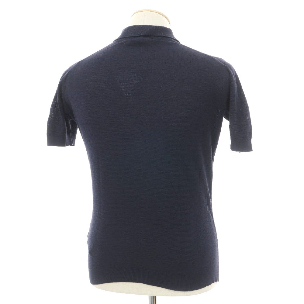 【中古】ジョンスメドレー JOHN SMEDLEY シーアイランドコットン 半袖 ポロニット ネイビー【サイズS】【 状態ランクC 】【 メンズ 】
