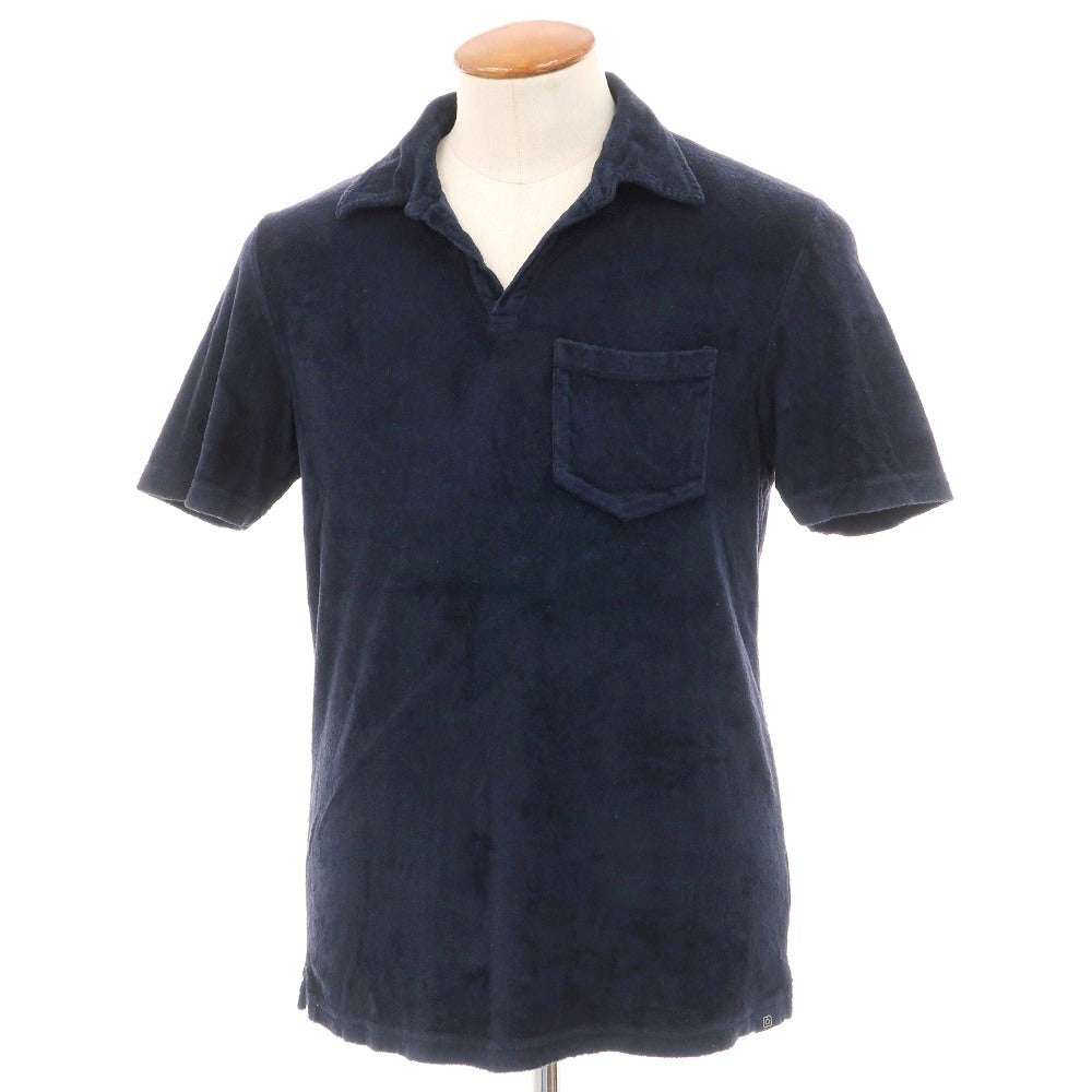 【中古】ラルディーニ LARDINI コットン パイル スキッパー 半袖ポロシャツ ネイビー【サイズ48】【 状態ランクC 】【 メンズ 】