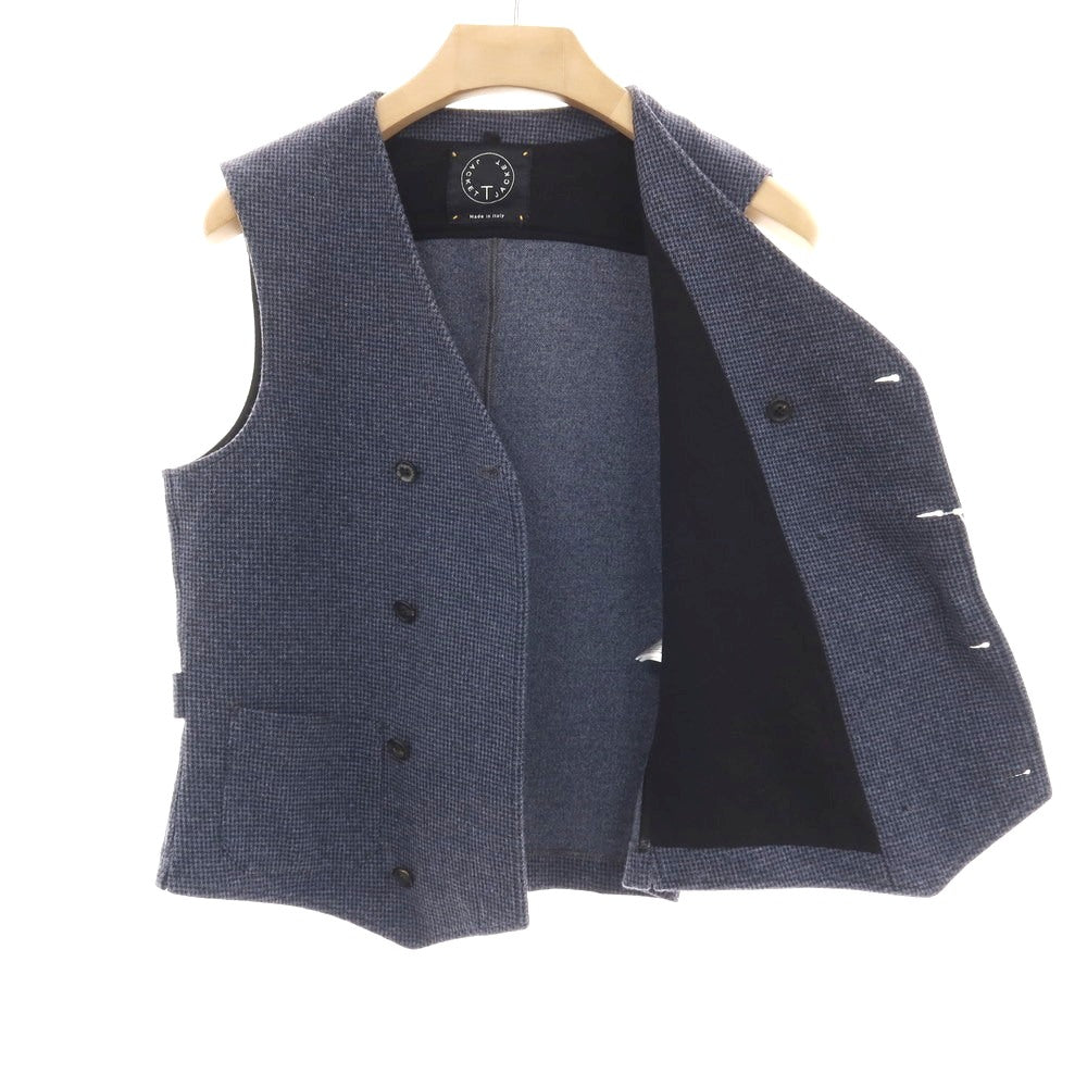 【中古】ティージャケット T-JACKET ポリエステルコットン ジャージー ハウンドトゥース ダブル カジュアル系ジレ ベスト ライトネイビー【サイズM】【 状態ランクB 】【 メンズ 】