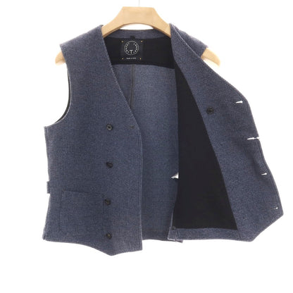 【中古】ティージャケット T-JACKET ポリエステルコットン ジャージー ハウンドトゥース ダブル カジュアル系ジレ ベスト ライトネイビー【サイズM】【 状態ランクB 】【 メンズ 】