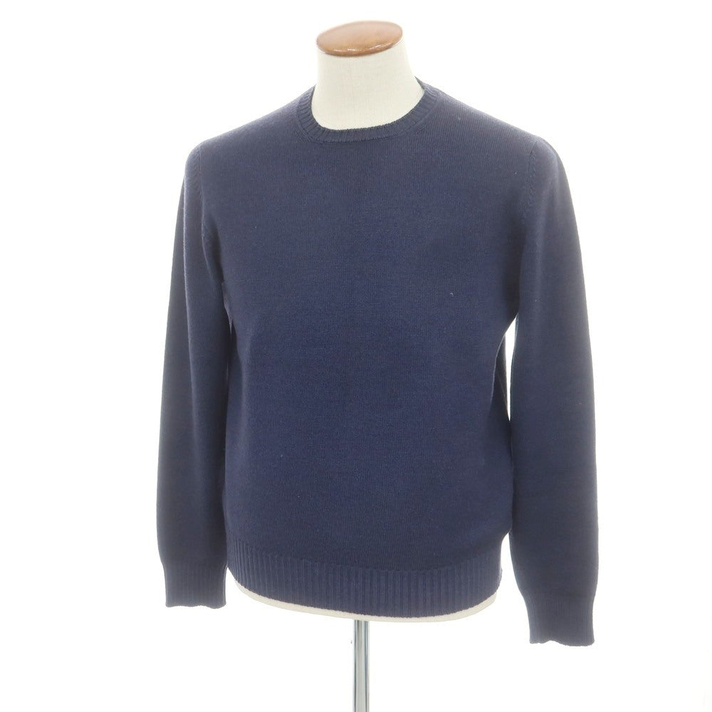 【中古】グランサッソ GRAN SASSO ヴィンテージ加工 ウール クルーネック プルオーバーニット ネイビー【 48 】【 状態ランクC 】【 メンズ 】
