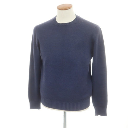 【中古】グランサッソ GRAN SASSO ヴィンテージ加工 ウール クルーネック プルオーバーニット ネイビー【 48 】【 状態ランクC 】【 メンズ 】