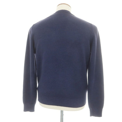 【中古】グランサッソ GRAN SASSO ヴィンテージ加工 ウール クルーネック プルオーバーニット ネイビー【 48 】【 状態ランクC 】【 メンズ 】