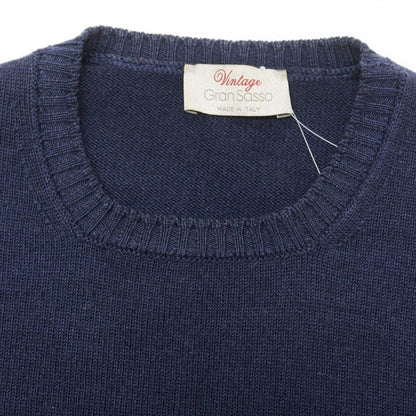 【中古】グランサッソ GRAN SASSO ヴィンテージ加工 ウール クルーネック プルオーバーニット ネイビー【 48 】【 状態ランクC 】【 メンズ 】