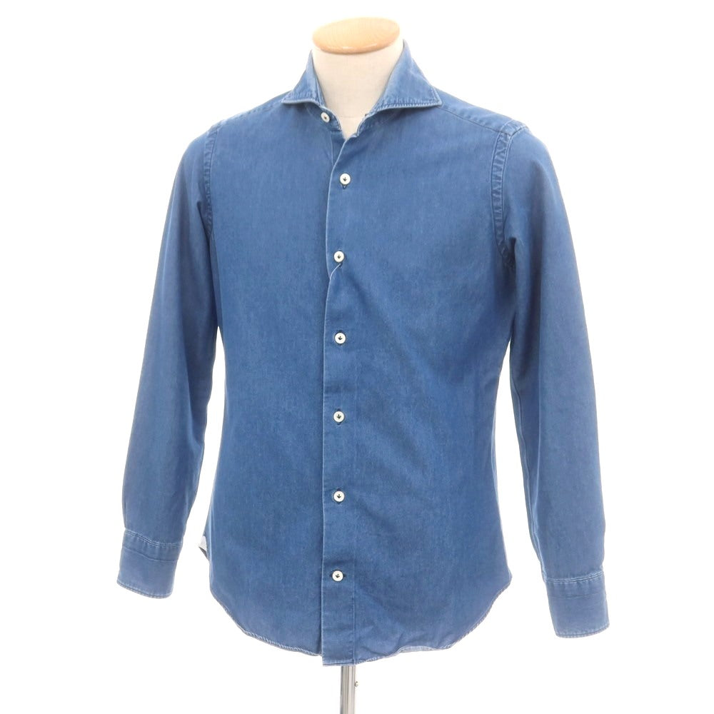 【中古】ジャンネット giannetto コットン ダンガリー ホリゾンタルカラー カジュアルシャツ ネイビー【 38 】【 状態ランクC 】【 メンズ 】