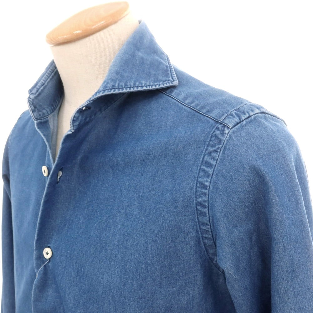 【中古】ジャンネット giannetto コットン ダンガリー ホリゾンタルカラー カジュアルシャツ ネイビー【 38 】【 状態ランクC 】【 メンズ 】