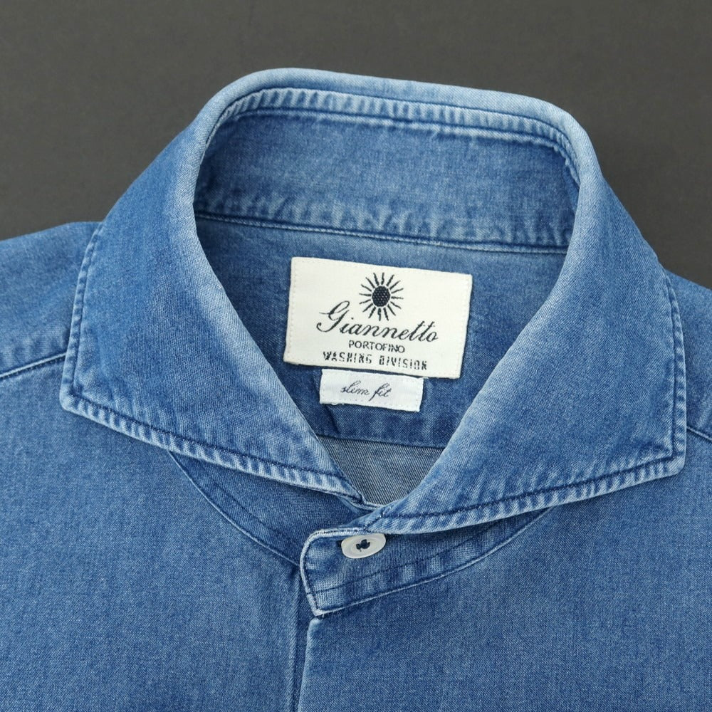 【中古】ジャンネット giannetto コットン ダンガリー ホリゾンタルカラー カジュアルシャツ ネイビー【 38 】【 状態ランクC 】【 メンズ 】