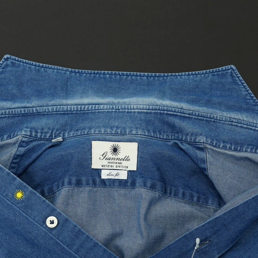 【中古】ジャンネット giannetto コットン ダンガリー ホリゾンタルカラー カジュアルシャツ ネイビー【 38 】【 状態ランクC 】【 メンズ 】