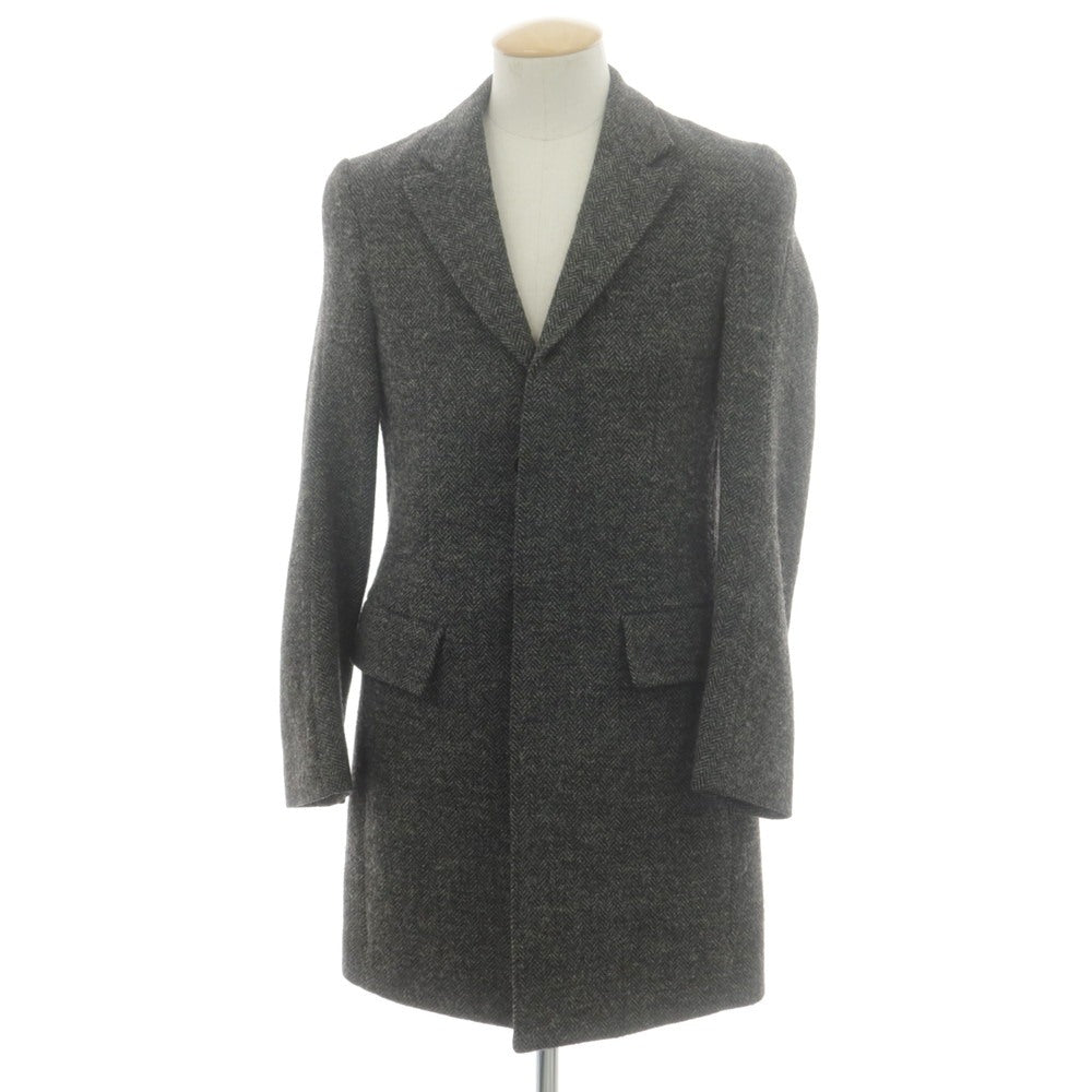 【中古】ジュンハシモト junhashimoto ウール ツイード ヘリンボーン チェスターフィールドコート グレーxブラック【 2 】【 状態ランクB 】【 メンズ 】