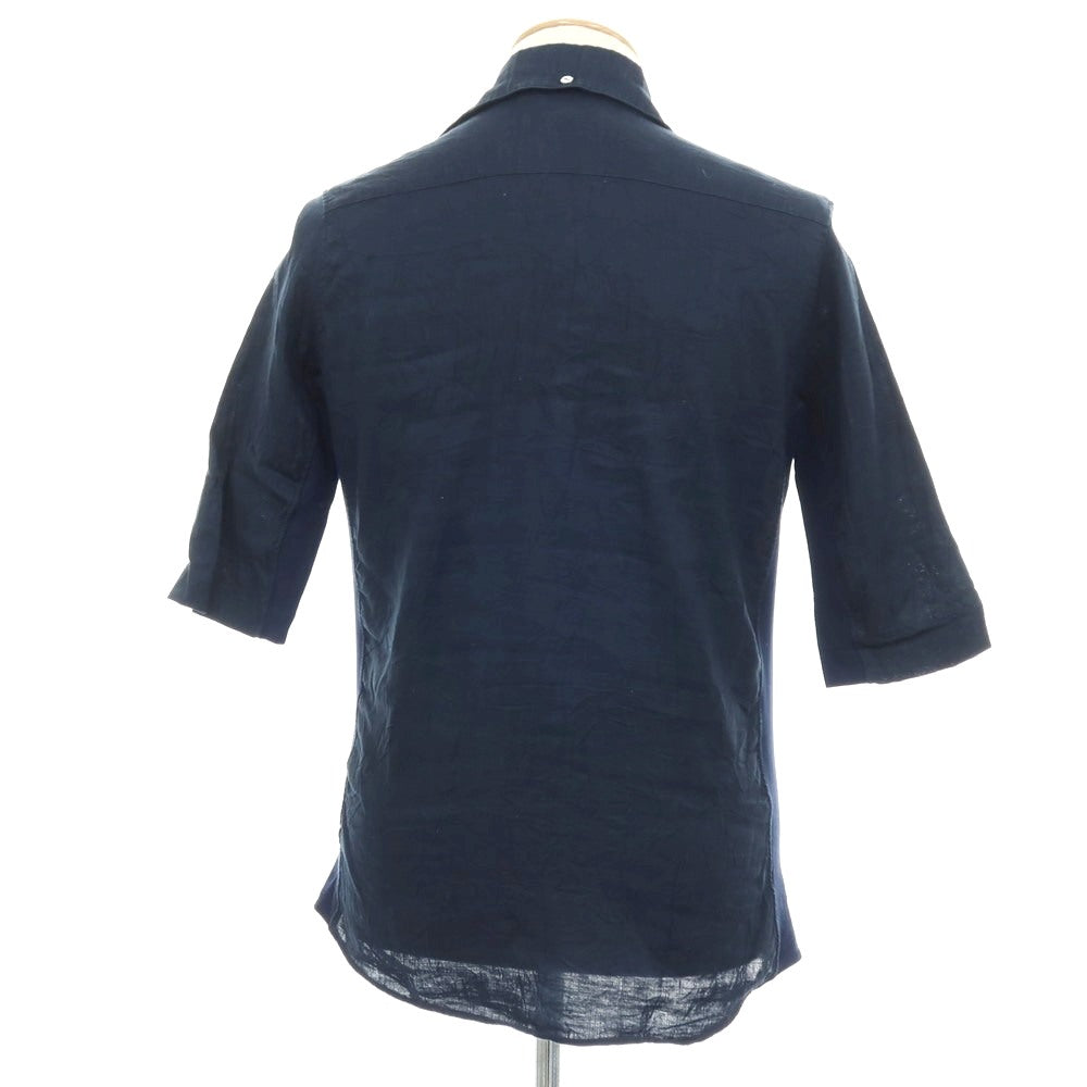 【中古】ジュンハシモト junhashimoto リネン ジャージー切り替え 5分袖 カプリシャツ ネイビー【サイズ2】【 状態ランクC 】【 メンズ 】