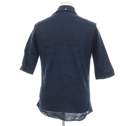 【中古】ジュンハシモト junhashimoto リネン ジャージー切り替え 5分袖 カプリシャツ ネイビー【サイズ2】【 状態ランクC 】【 メンズ 】