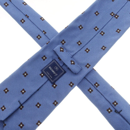 【中古】ビームスエフ BEAMS F シルク 花小紋柄ネクタイ ライトブルーxブラウン【 状態ランクB 】【 メンズ 】