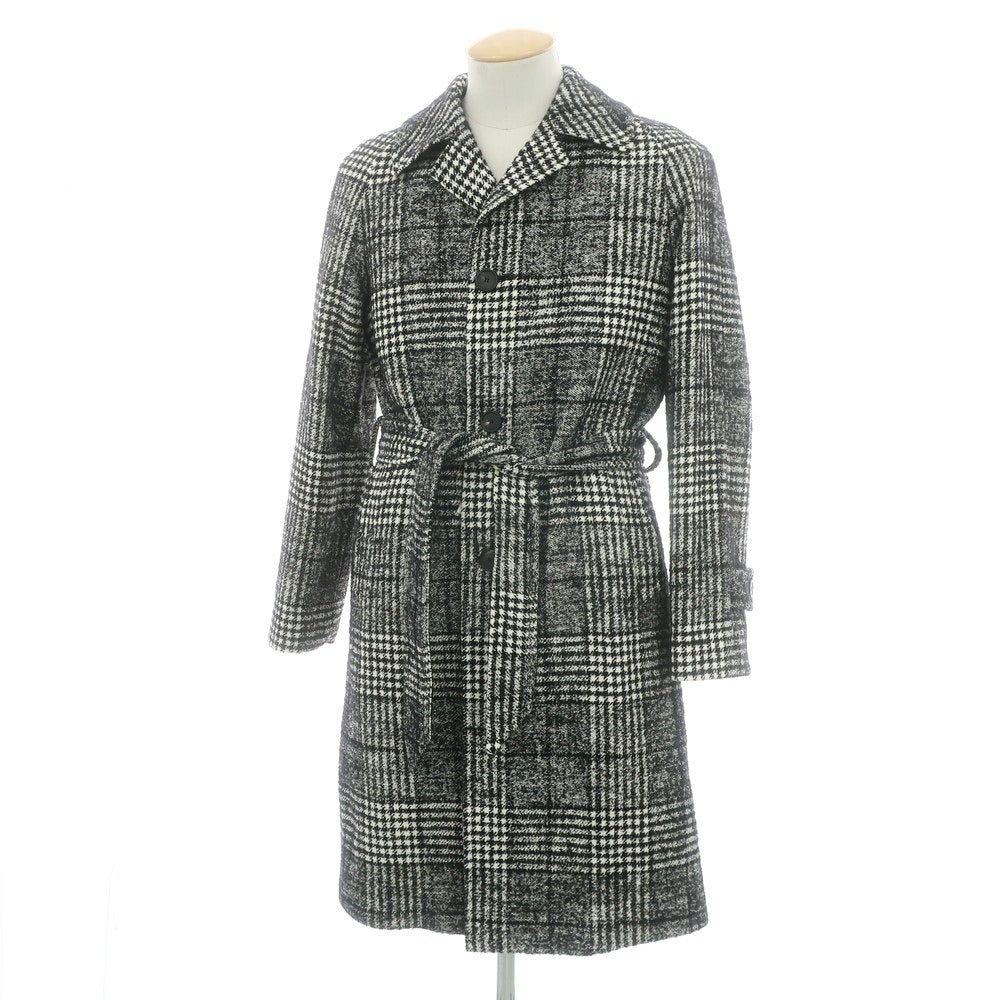 【中古】タリアトーレ TAGLIATORE LARS コットンウールナイロン チェック ベルテッドコート ブラックxホワイト【 44 】【 状態ランクB 】【 メンズ 】