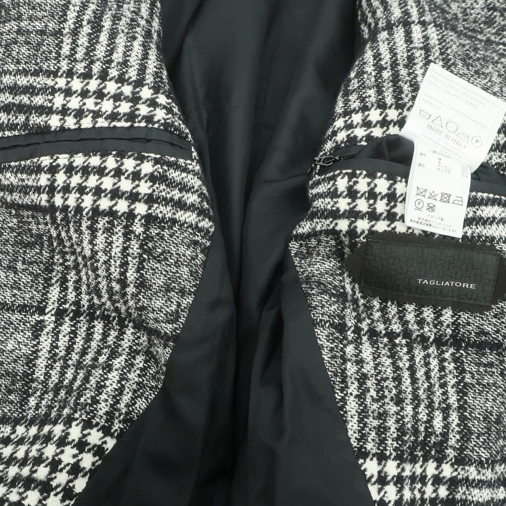 【中古】タリアトーレ TAGLIATORE LARS コットンウールナイロン チェック ベルテッドコート ブラックxホワイト【 44 】【 状態ランクB 】【 メンズ 】