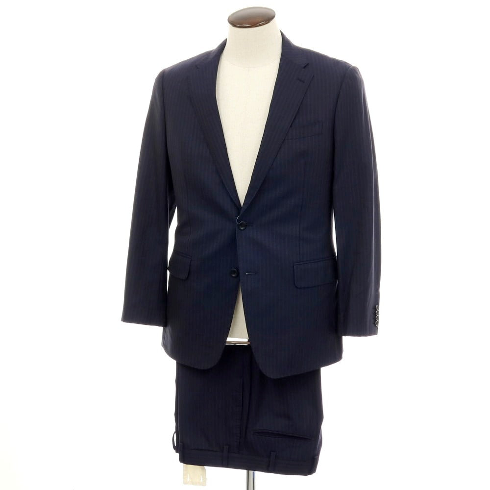 【中古】ヒルトン HILTON ウール ストライプ 2つボタンスーツ ネイビー【サイズA6】【 状態ランクB 】【 メンズ 】