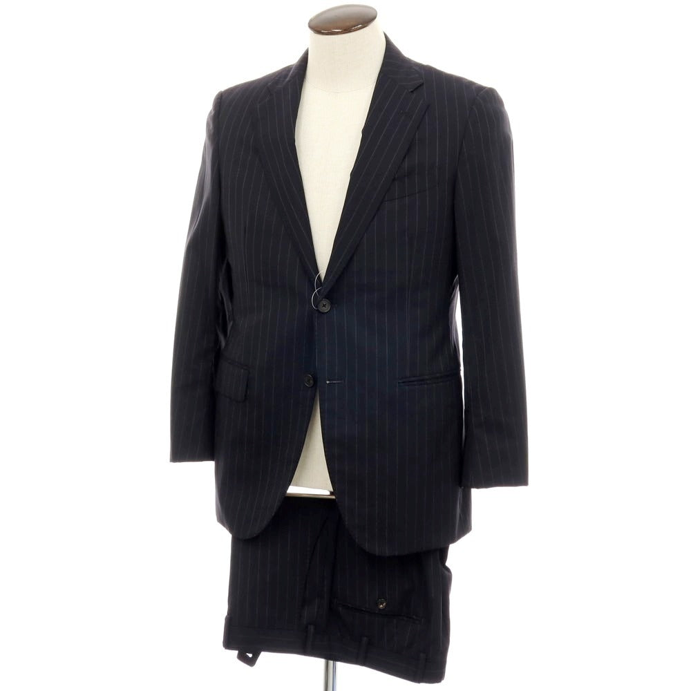 【中古】ヒルトン HILTON ストレッチウール ストライプ 2つボタンスーツ ネイビー【サイズ94A6】【 状態ランクB 】【 メンズ 】