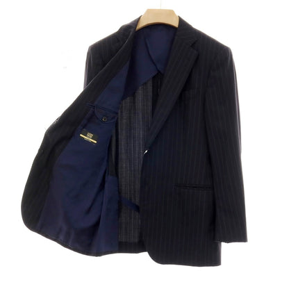 【中古】ヒルトン HILTON ストレッチウール ストライプ 2つボタンスーツ ネイビー【サイズ94A6】【 状態ランクB 】【 メンズ 】