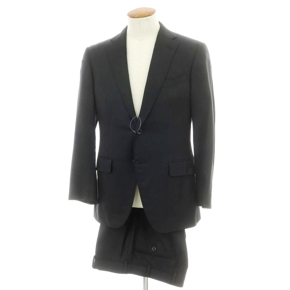 【中古】ヒルトン HILTON ストレッチウール ストライプ 2つボタンスーツ チャコールxブラウン【 A6 】【 状態ランクB 】【 メンズ 】