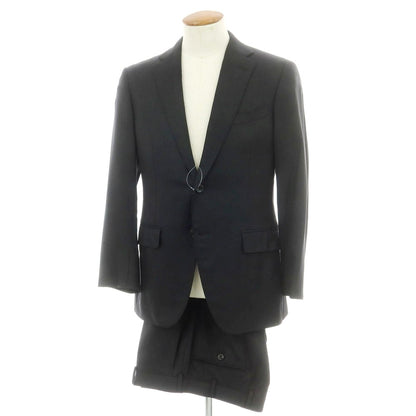 【中古】ヒルトン HILTON ストレッチウール ストライプ 2つボタンスーツ チャコールxブラウン【 A6 】【 状態ランクB 】【 メンズ 】