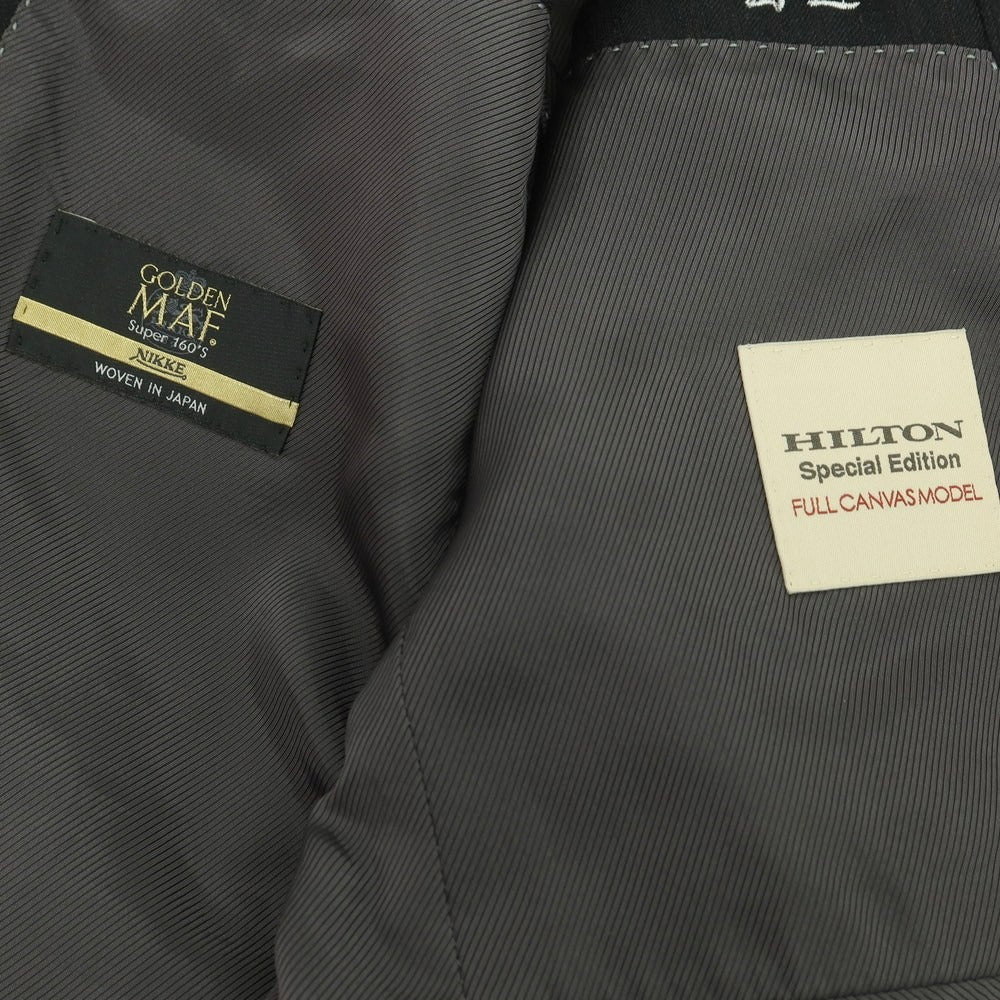 【中古】ヒルトン HILTON ストレッチウール ストライプ 2つボタンスーツ チャコールxブラウン【 A6 】【 状態ランクB 】【 メンズ 】