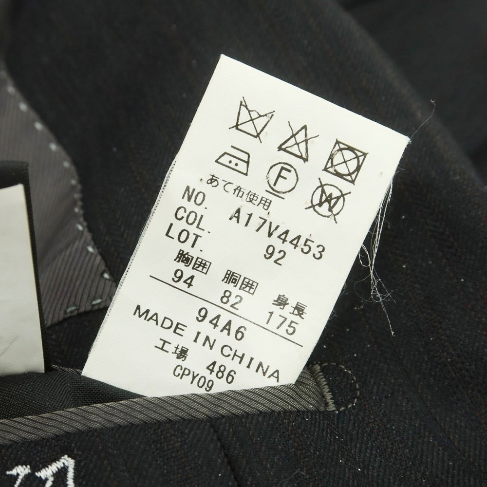 【中古】ヒルトン HILTON ストレッチウール ストライプ 2つボタンスーツ チャコールxブラウン【 A6 】【 状態ランクB 】【 メンズ 】