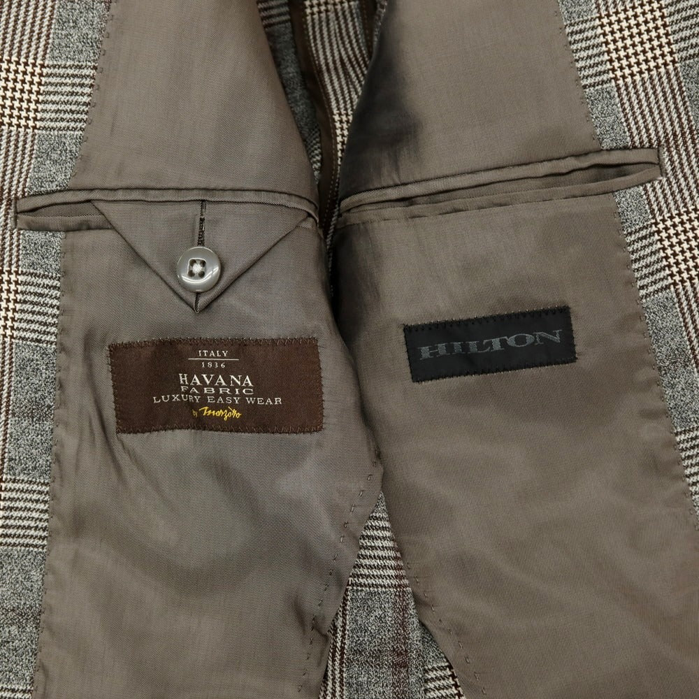 【中古】ヒルトン HILTON ウール チェック 2B テーラードジャケット グレーxホワイト【サイズL】【 状態ランクB 】【 メンズ 】