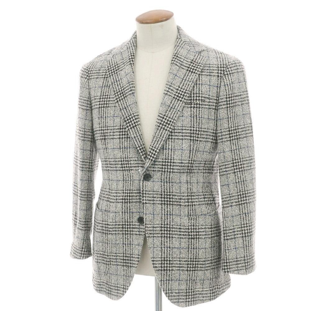 【中古】ブリッラ ペル イル グスト Brilla per il gusto シルクカシミヤ混ウール チェック 3B テーラードジャケット オフホワイトxブラック【 46 】【 状態ランクB 】【 メンズ 】
