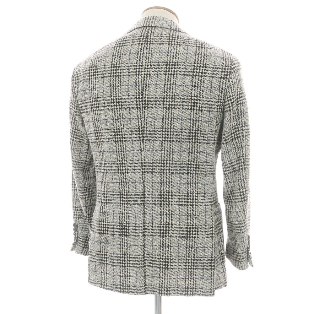 【中古】ブリッラ ペル イル グスト Brilla per il gusto シルクカシミヤ混ウール チェック 3B テーラードジャケット オフホワイトxブラック【 46 】【 状態ランクB 】【 メンズ 】