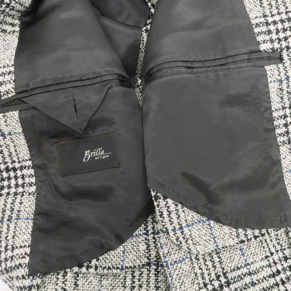 【中古】ブリッラ ペル イル グスト Brilla per il gusto シルクカシミヤ混ウール チェック 3B テーラードジャケット オフホワイトxブラック【 46 】【 状態ランクB 】【 メンズ 】