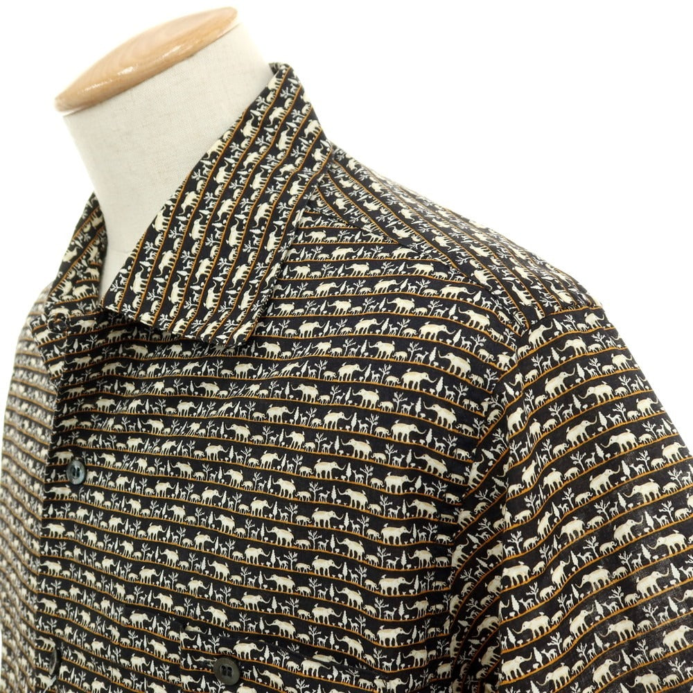 【中古】ジムトンプソン JIM THOMPSON コットン アニマル柄 プリント オープンカラー 半袖シャツ ブラック【サイズSS】【 状態ランクA 】【 メンズ 】