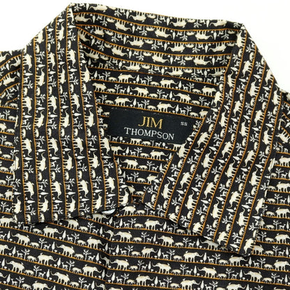 【中古】ジムトンプソン JIM THOMPSON コットン アニマル柄 プリント オープンカラー 半袖シャツ ブラック【サイズSS】【 状態ランクA 】【 メンズ 】
