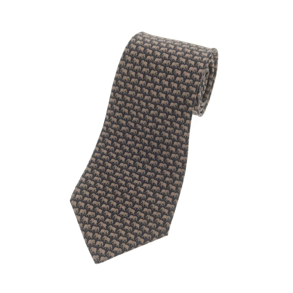 【中古】ジムトンプソン JIM THOMPSON シルク エレファント プリント ネクタイ ネイビーxブラウン【 状態ランクA 】【 メンズ 】