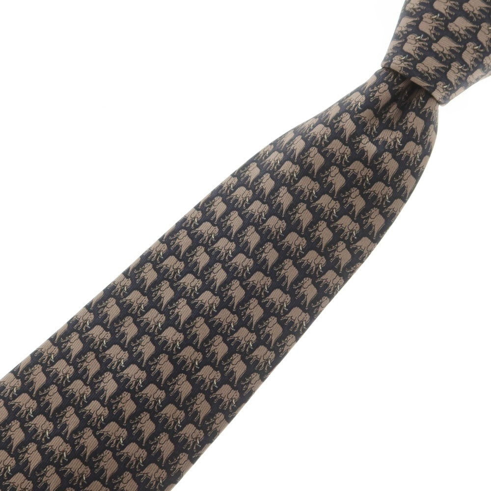 【中古】ジムトンプソン JIM THOMPSON シルク エレファント プリント ネクタイ ネイビーxブラウン【 状態ランクA 】【 メンズ 】