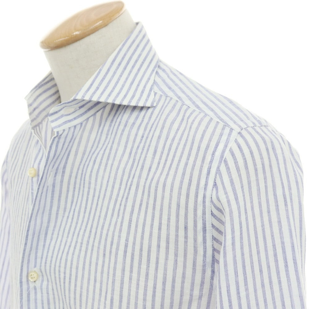 【中古】ダノリス DANOLIS リネン ストライプ ワイドカラー カジュアルシャツ ホワイトxパープルネイビー【サイズS】【 状態ランクC 】【 メンズ 】