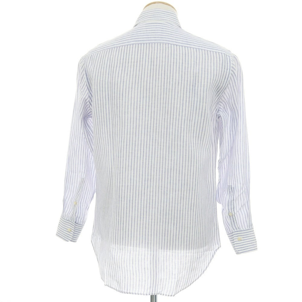 【中古】ダノリス DANOLIS リネン ストライプ ワイドカラー カジュアルシャツ ホワイトxパープルネイビー【サイズS】【 状態ランクC 】【 メンズ 】