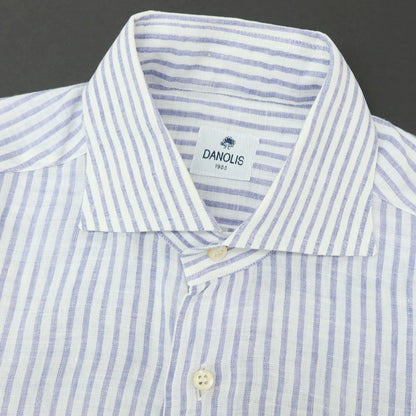 【中古】ダノリス DANOLIS リネン ストライプ ワイドカラー カジュアルシャツ ホワイトxパープルネイビー【サイズS】【 状態ランクC 】【 メンズ 】
