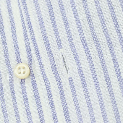 【中古】ダノリス DANOLIS リネン ストライプ ワイドカラー カジュアルシャツ ホワイトxパープルネイビー【サイズS】【 状態ランクC 】【 メンズ 】