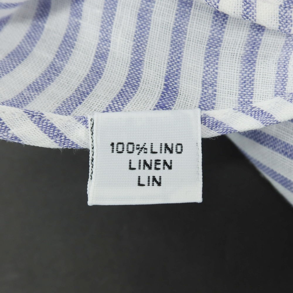 【中古】ダノリス DANOLIS リネン ストライプ ワイドカラー カジュアルシャツ ホワイトxパープルネイビー【サイズS】【 状態ランクC 】【 メンズ 】