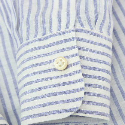 【中古】ダノリス DANOLIS リネン ストライプ ワイドカラー カジュアルシャツ ホワイトxパープルネイビー【サイズS】【 状態ランクC 】【 メンズ 】