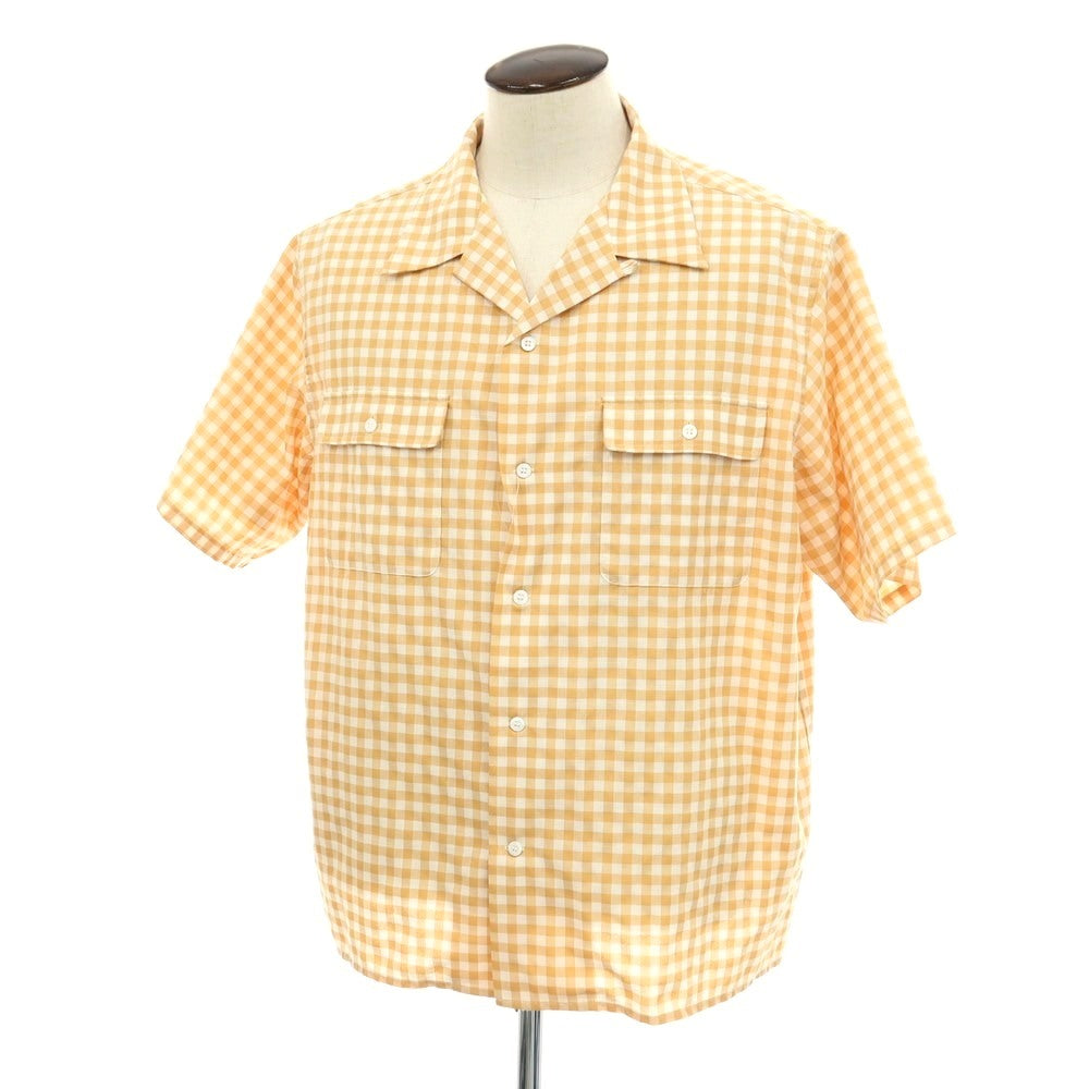 【中古】サタデーズ ニューヨークシティ Saturdays NYC ポリエステルコットンレーヨン ギンガムチェック オープンカラー 半袖シャツ ベージュxホワイト【サイズXL】【 状態ランクB 】【 メンズ 】