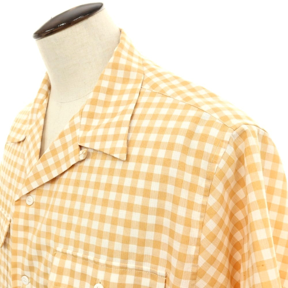【中古】サタデーズ ニューヨークシティ Saturdays NYC ポリエステルコットンレーヨン ギンガムチェック オープンカラー 半袖シャツ ベージュxホワイト【サイズXL】【 状態ランクB 】【 メンズ 】