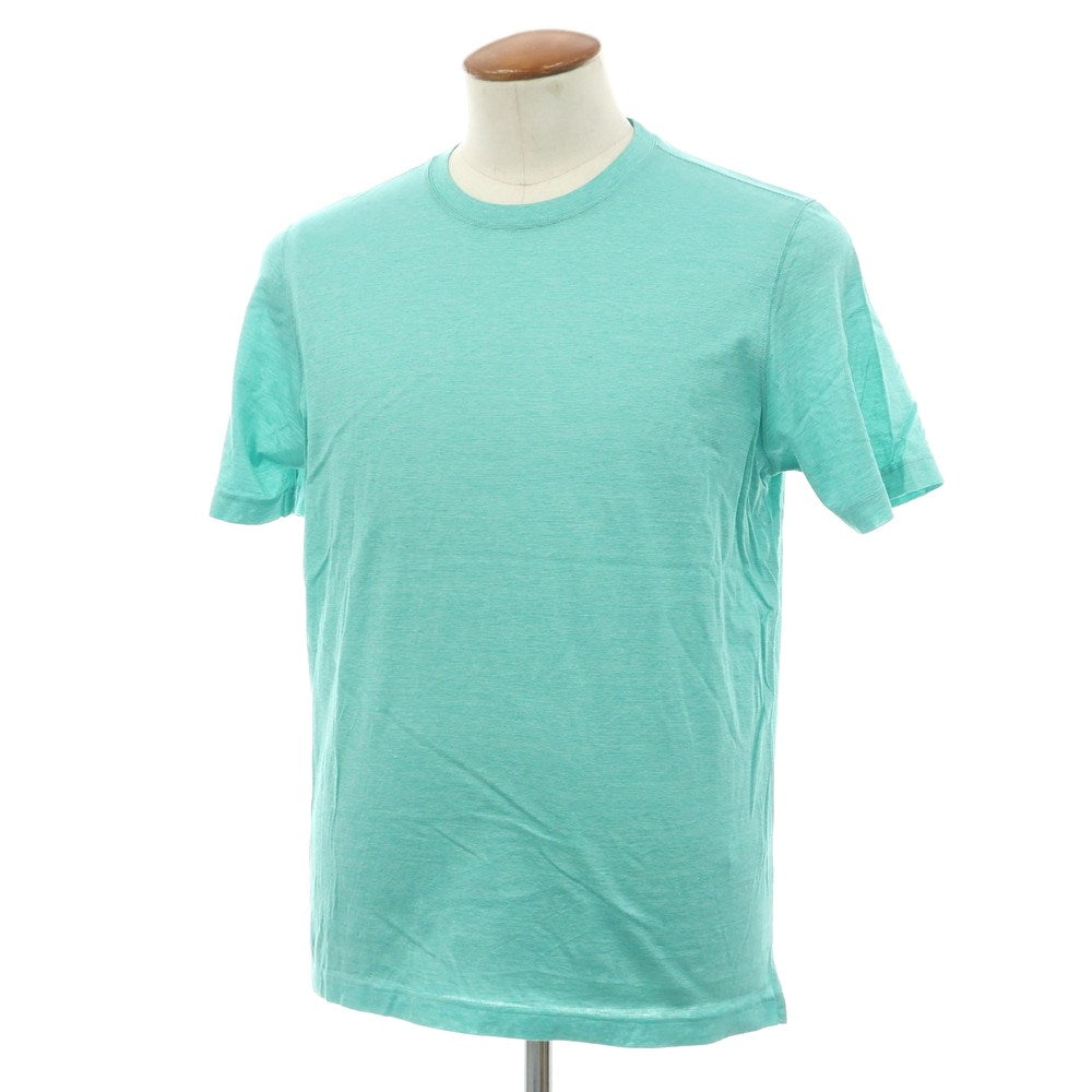 【中古】グランサッソ GRAN SASSO コットン マイクロボーダー クルーネック 半袖Ｔシャツ ブルーグリーン【サイズ48】【 状態ランクC 】【 メンズ 】
