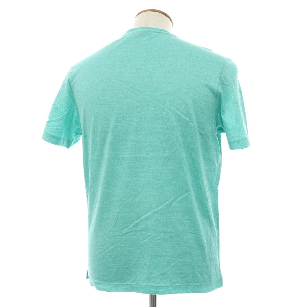 【中古】グランサッソ GRAN SASSO コットン マイクロボーダー クルーネック 半袖Ｔシャツ ブルーグリーン【サイズ48】【 状態ランクC 】【 メンズ 】