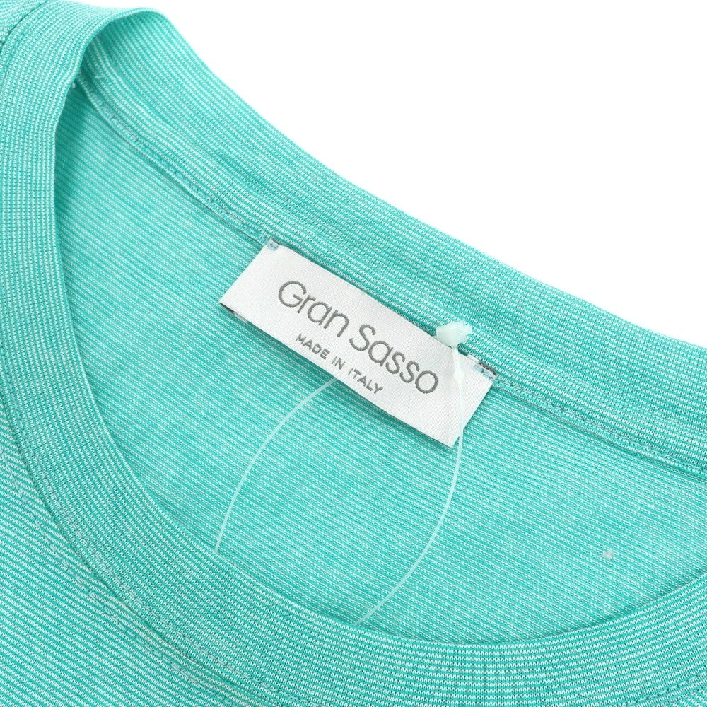 【中古】グランサッソ GRAN SASSO コットン マイクロボーダー クルーネック 半袖Ｔシャツ ブルーグリーン【サイズ48】【 状態ランクC 】【 メンズ 】