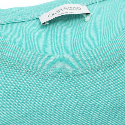 【中古】グランサッソ GRAN SASSO コットン マイクロボーダー クルーネック 半袖Ｔシャツ ブルーグリーン【サイズ48】【 状態ランクC 】【 メンズ 】