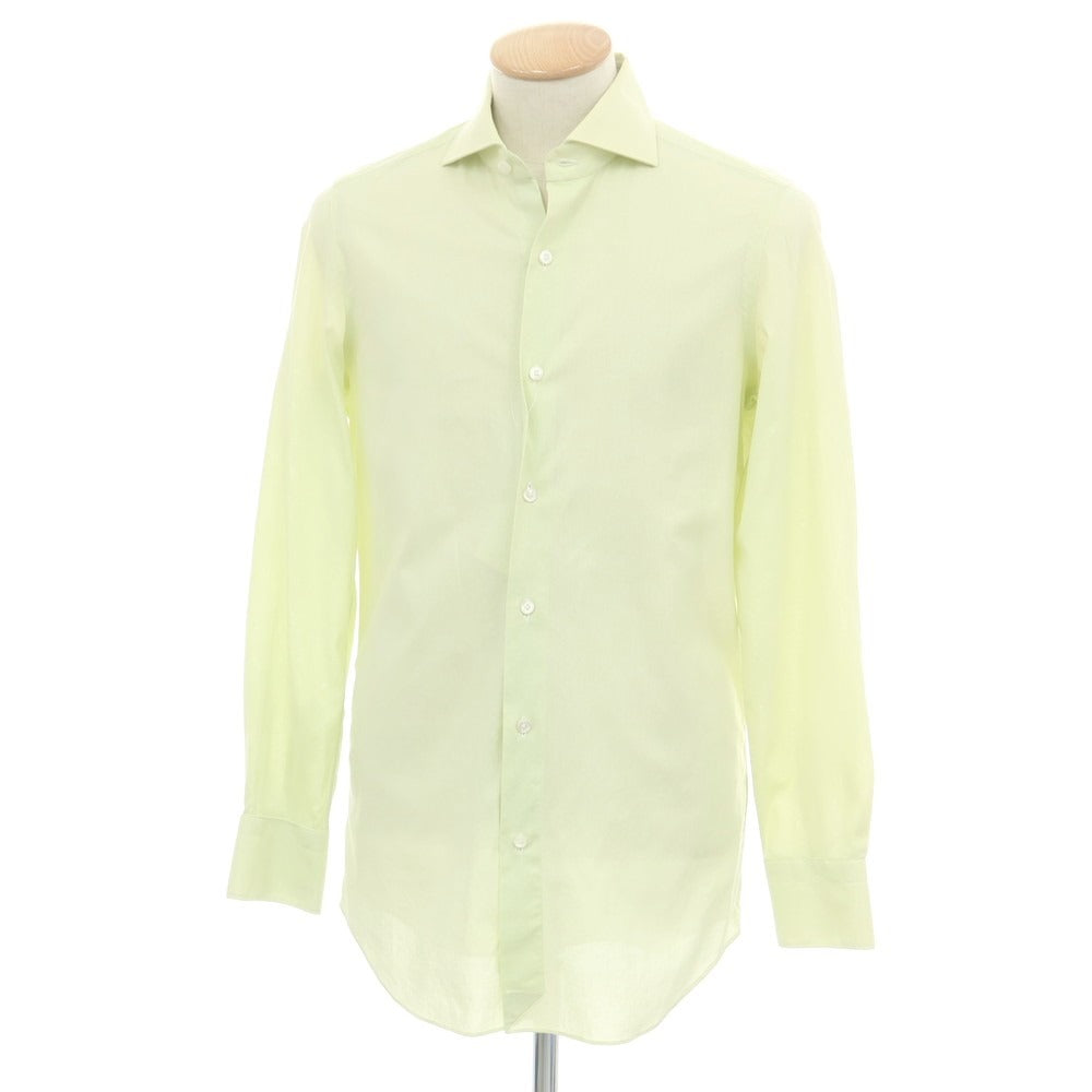 【中古】フィナモレ Finamore コットン ワイドカラー ドレスシャツ ライトグリーン【 38 】【 状態ランクC 】【 メンズ 】