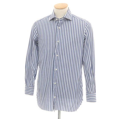 【中古】ルイジ ボレッリ Luigi Borrelli コットン ストライプ ワイドカラー カジュアルシャツ ネイビーxホワイト【 38 】【 状態ランクC 】【 メンズ 】